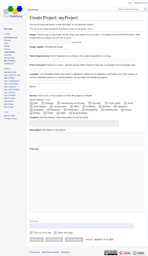 screenshot of a form for Adding / Editing a "Project" on Open Commons